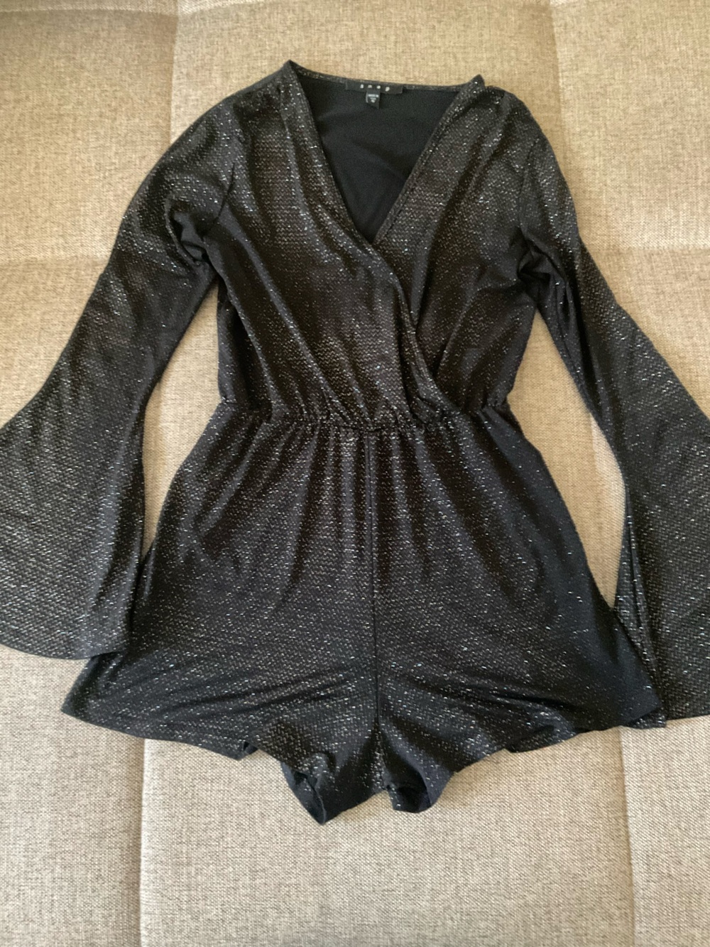 Black Metallic Long-Sleeve Jumpsuit